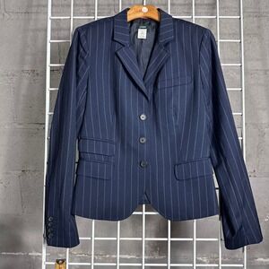 J. Crew Navy Blue Pinstripe 100% Wool Fitted Blazer Career Business classic suit